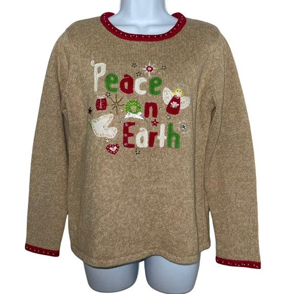 Tiara International Vintage Peace on Earth Ugly Holiday Christmas Sweater M - Picture 1 of 10